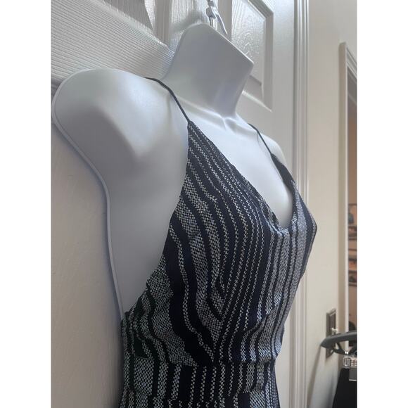 Lulus Suncrest Navy Blue Striped Backless Wide-Leg Jumpsuit Size XS Front Slit - Picture 9 of 15